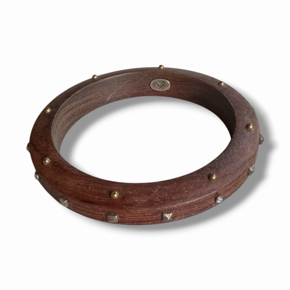 Silpada Wildwood B3303 Dark Wood Bangle Bracelet 925 Sterling Silver Brass Studs